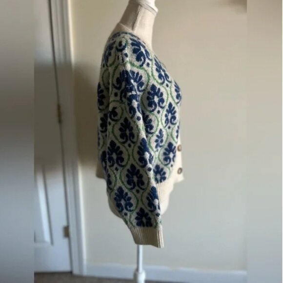 Anthropologie Maeve Floral Pop Graphic Intarsia Cardigan Sweater size M - Picture 5 of 10